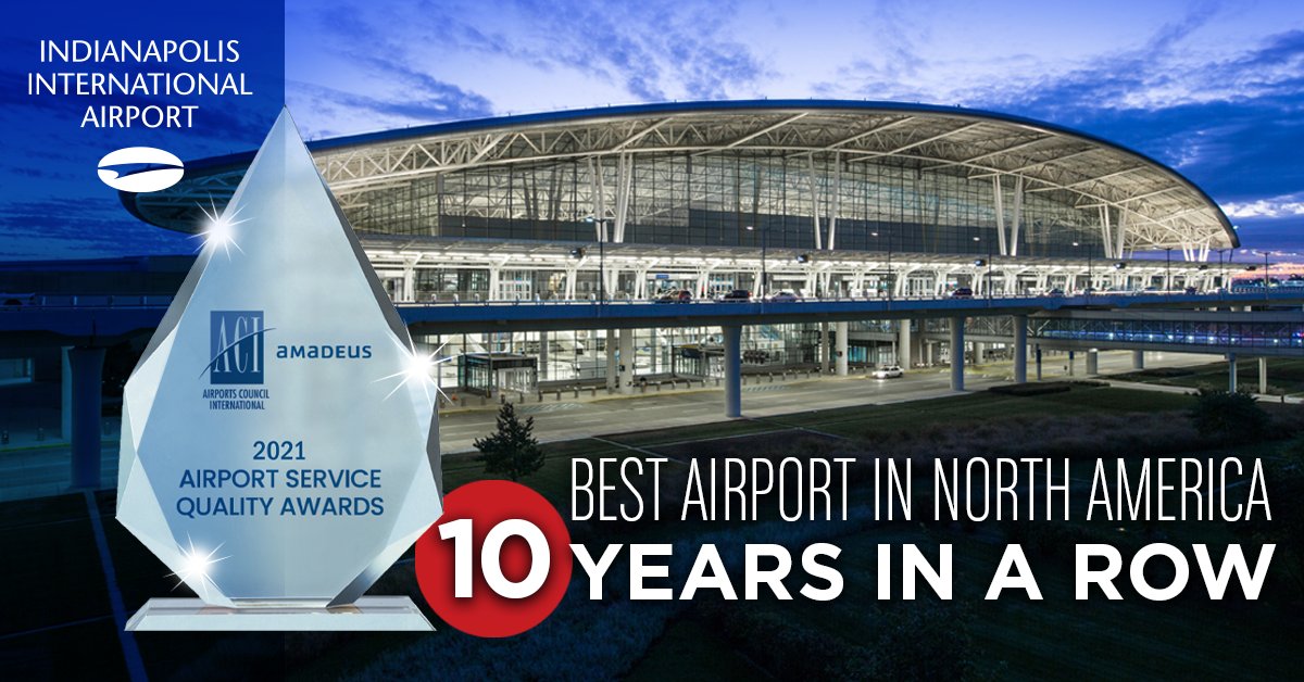 INDairport's tweet photo. 🔟 years in a row! 

✨ Best Airport in North America ✨ 

Based on passenger feedback, this recognition by @ACIWorld makes IND the only airport in the United States to win the honor for a straight decade. https://t.co/2NxyjsJleJ #ASQAwards https://t.co/iSHfRkFmeR