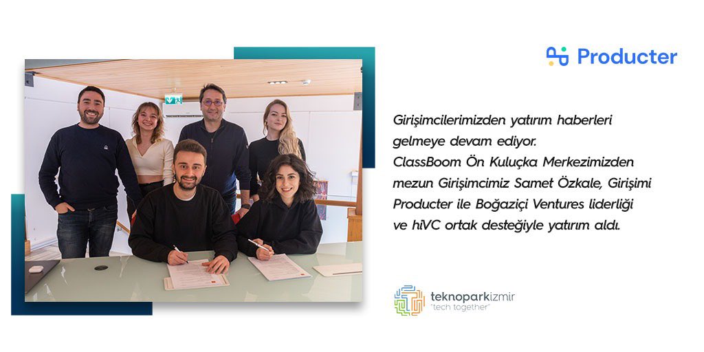 Girişimcilerimizden yatırım haberleri gelmeye devam ediyor.
<a href="/Class_Boom/">Classboom</a> Ön Kuluçka Merkezimizden mezun olan Girişimcimiz Samet Özkale ve Girişimi <a href="/producter/">Producter</a>  Boğaziçi Ventures liderliği ve hiVC ortak desteğiyle yatırım aldı. 
Tüm <a href="/producter/">Producter</a> Ekibini tebrik ediyoruz. 👏👏👏
