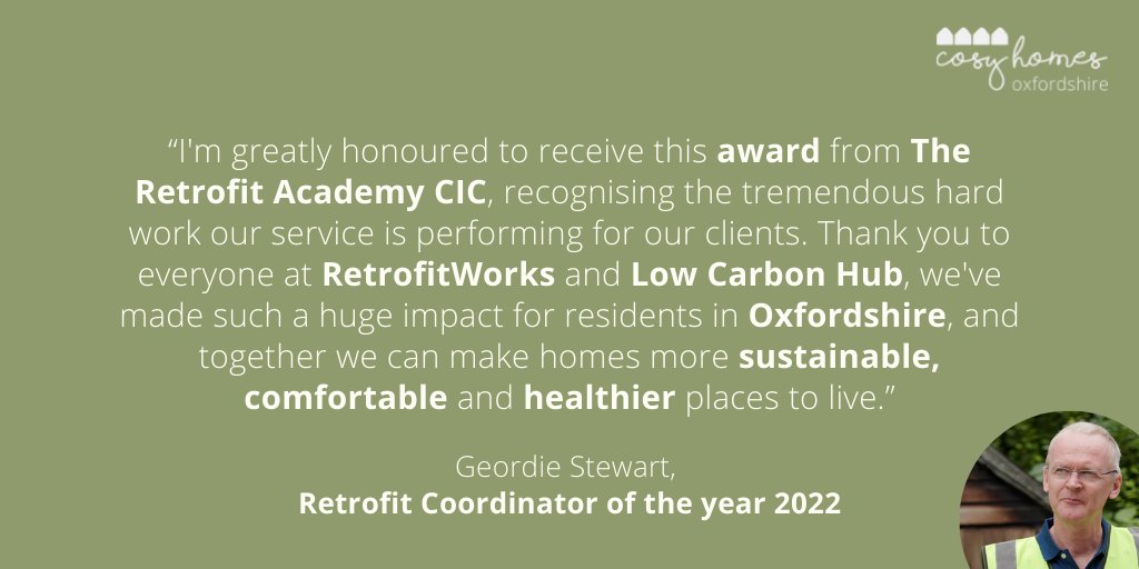 cosyhomesoxon's tweet photo. We're so immensely proud of Geordie, he's been awared Retrofit Coordinator of the year 2022!

Thank you to @retrofitacademy for recognising Geordie's amazing dedication and hard work.

#Retrofit #Oxfordshire #Oxford #WHRZ #retrofit #TRAawards2022

@RetrofitWorks https://t.co/WUvgTPAG6W