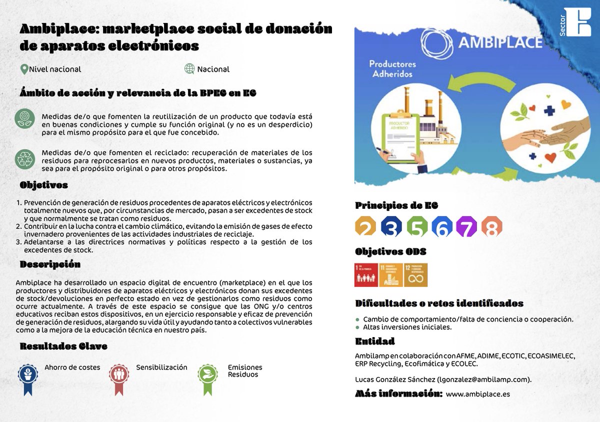 ambilamp's tweet photo. ¡Estamos de enhorabuena! Y es que el proyecto #AMBIPLACE, nuestro marketplace solidario de donación de aparatos electrónicos, ha sido incluido en el II Catálogo de Buenas Prácticas en #EconomíaCircular, que realiza el @mitecogob.
📄Consúltalo en ➡️ https://t.co/pFrSqINaVS https://t.co/p3GkgjTWST