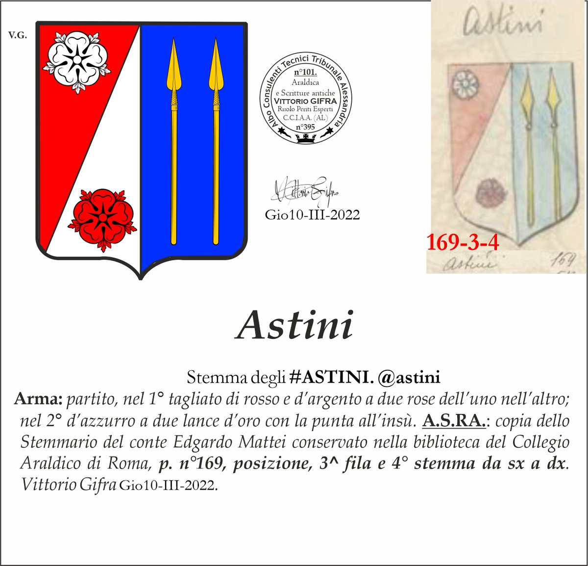 VGIFRA's tweet photo. Stemma degli #ASTINI. @astini
Arma: partito, nel 1° tagliato di rosso e d’argento a due rose dell’uno nell’altro; nel 2° d’azzurro a due lance d’oro con la punta all’insù. Vittorio Gifra Gio10-III-2022 https://t.co/ApGp6XutQo