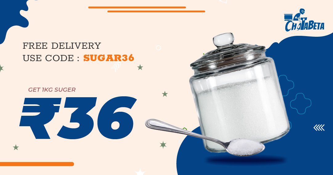 ChotaBeta's tweet photo. Sugar is now worth enjoying!!
1kg Sugar only for Rs36/- also get Free Delivery, 
Order Now!  https://t.co/SjJr5kohzh

#onlinegrocery #onlieshopping #freedelivery #offers #groceries #homeneeds #hyderabad #bangalore #staples #free #fastestdelivery #homedelivery #chotabetaa #online https://t.co/1S4jbJEUp7