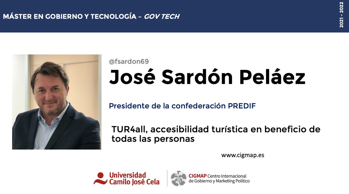mastergovtech's tweet photo. En la clase de ayer del @mastergovtech del @cigmapucjc de la @universidadcjc, @FSardon69, presidente del @Predif_Estatal, expuso el proyecto @TUR4all y habló de la accesibilidad turística en beneficio de todas las personas👇🏼 https://t.co/T94TRI2LV9