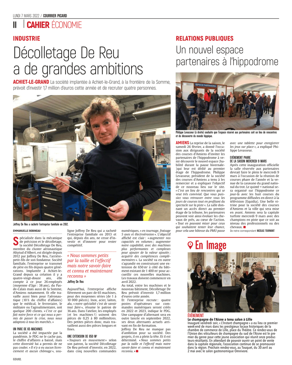 De_Reu_Joffrey's tweet photo. Parution de notre entreprise dans le Courrier Picard ce lundi 7 mars 2022, on vous laisse découvrir cela !

Retrouvez-nous sur : https://t.co/OoEu5QtdnZ
#mecaniquedeprecision
#decolletage https://t.co/oA8UQ3bb9C