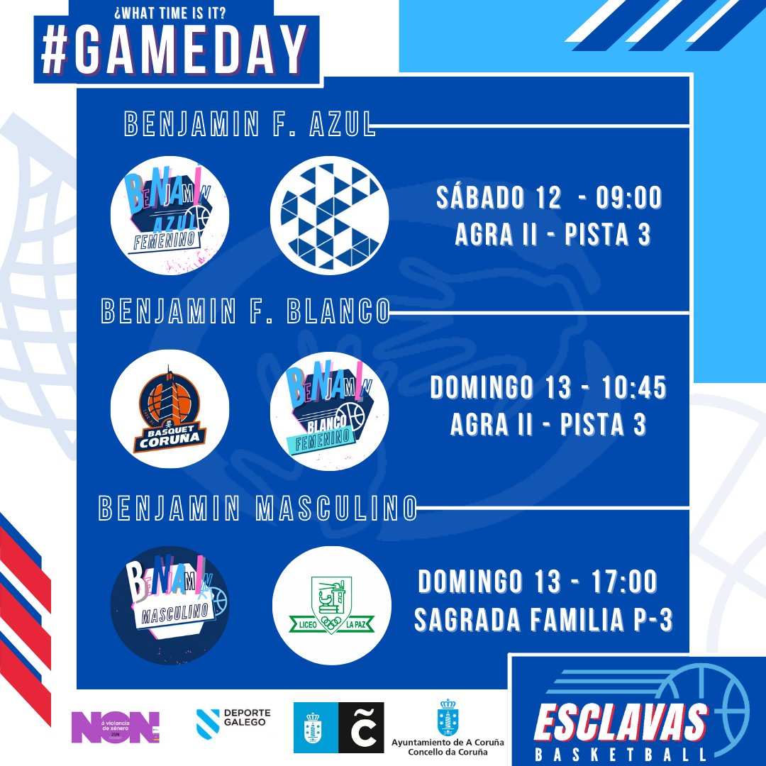 ClubEsclavas's tweet photo. ⏱️#Minitime⏱️
➡️Benjamin F. Azul🆚 @CBCulleredoCom
➡️Benjamin F. Blanco🆚 @basquetcoruna
➡️Benjamin Masculino🆚 @ColegioLiceoPaz
🧐¿Donde están los alevines?
#GoMiniBLues 🔥💙 @coruna_deportes @ConcelloCoruna https://t.co/yCRR3waQaB