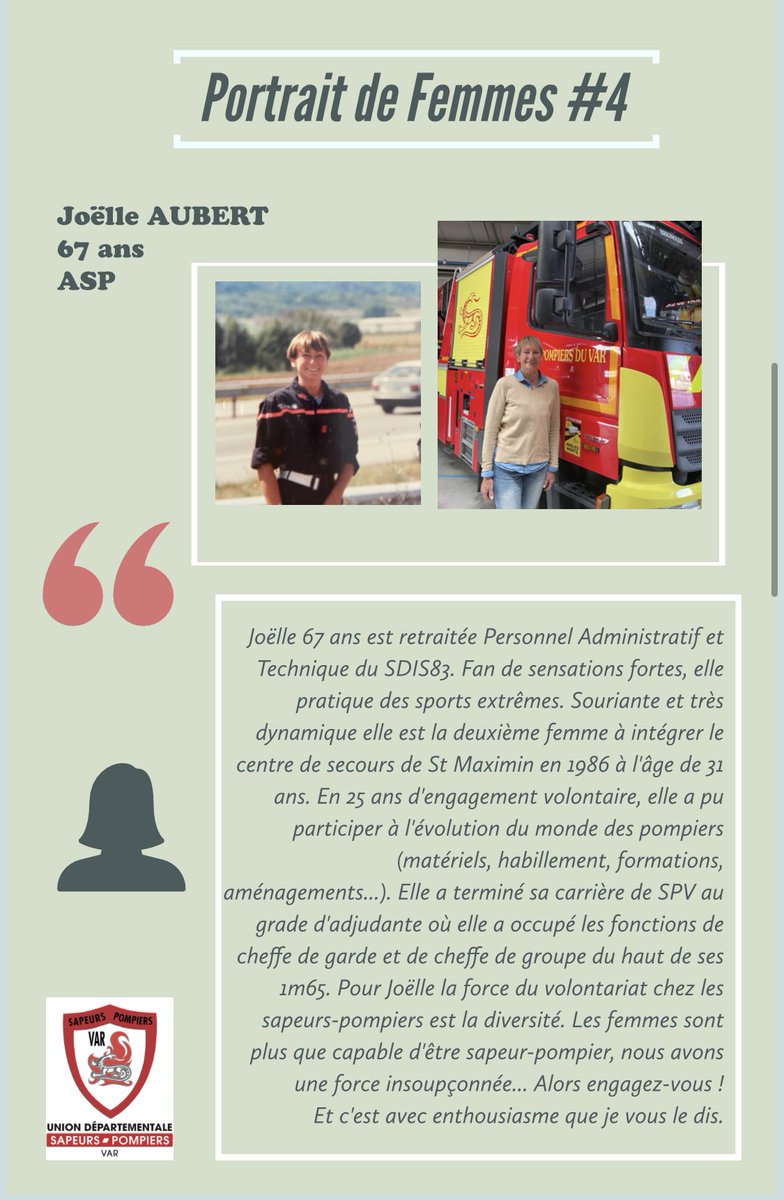 udspvar's tweet photo. #portraitdefemmes | Aujourd’hui retrouvez notre « Portrait de femmes #4» avec Isaline DOMICENT JSP et Joëlle AUBERT ASP.
Bravo à elles.
#mixité #diversité #merci https://t.co/aO58AGOTG5