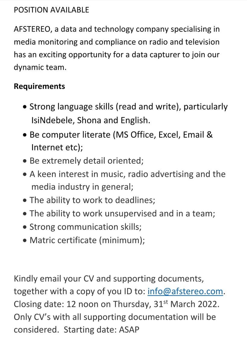 afstereomusic's tweet photo. Position Available https://t.co/VRgO63zY2J
