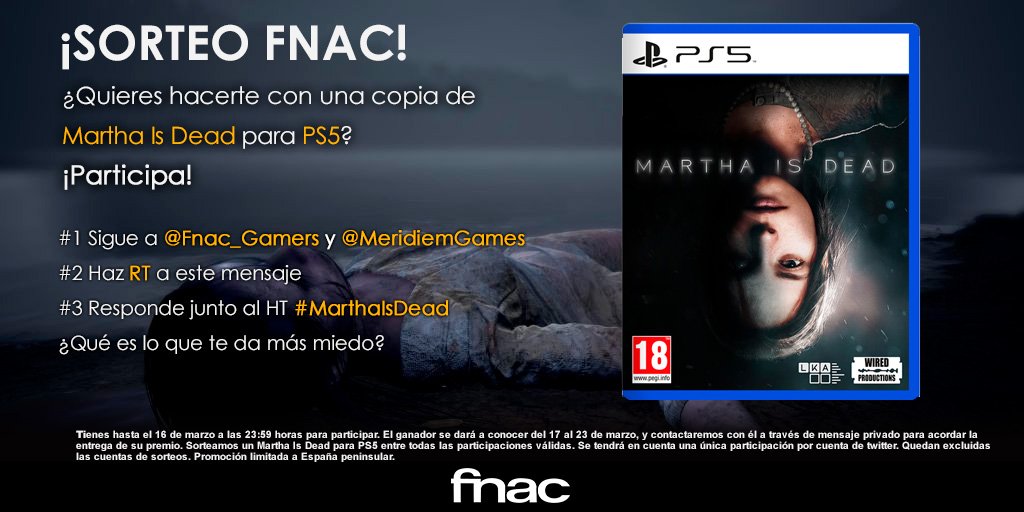 #MarthaIsDead ya está disponible y para celebrarlo... ¡Vamos a sortearlo!📢

✅Sigue a <a href="/Fnac_Gamers/">Fnac Gamers</a> y <a href="/MeridiemGames/">Meridiem</a>
✅Haz RT a este mensaje
✅Responde junto al HT #MarthaIsDead ¿Qué es lo que te da más miedo?

¿No puedes esperar?👇👇
fnac.es/SearchResult/R…