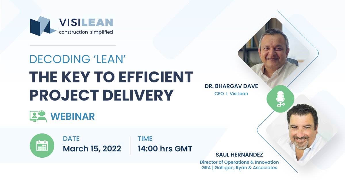 Join Dr. <a href="/bhargavdave/">Bhargav Dave</a>, CEO VisiLean and Saul Hernandez, Director, GRA as they discuss the critical factors of lean implementation that effectively enable efficient decision making and learnings for continuous improvement.

Register: hopin.com/events/decodin…
#construction #webinar