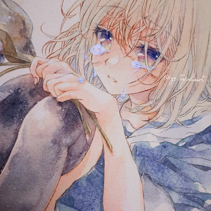 「すき……」 #オリジナル #アナログ #女の子 #創作 #透明水彩 #涙 #セーラー服 #水彩 https://t.co/uDFD57UrG7 