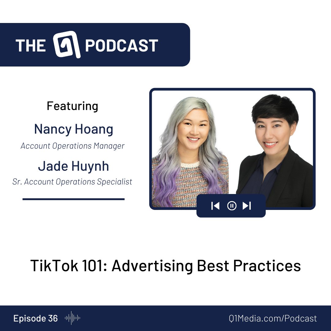 In our new episode of the Q, Nancy Hoang, Account Operations Manager at Q1Media, and Jade Huynh, Senior Account Operations Specialist, deep dive into the ins and outs of TikTok advertising. Click on ‘The Q Podcast’ button in the link in our bio to listen now!