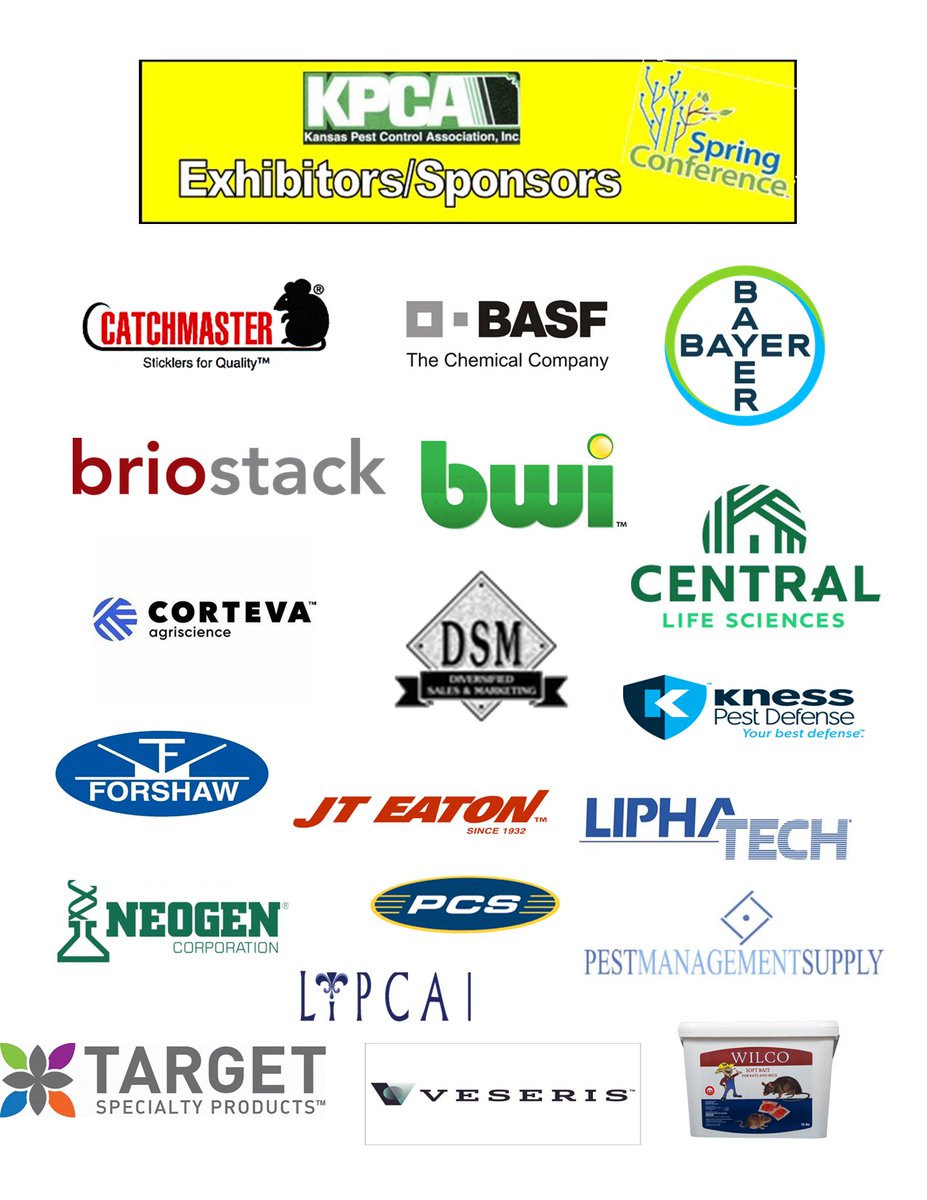 KSPestControl's tweet image. NEXT WEEK!

Spring Conference &amp;amp; Exhibition
Tuesday &amp;amp; Wednesday
Wichita, KS

Approved CEU&apos;s:
KS: 7a, 7e, 7d, 8, Core
MO: 7a, 7b, PRAP, PRRO
OK: 7a, 7b
AR: Structural (1,2,3,7,8)
IA: 7a, 7b
CO: 301, 304
NE: 00, 08, 08W
NM: 00, 7D
Pending: TX

Info at
kpca.wildapricot.org/Spring-Confere…
