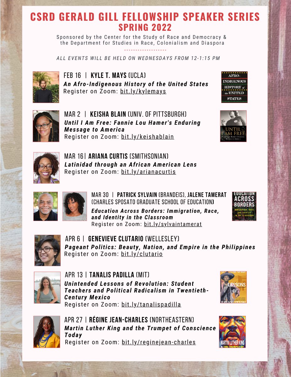 TuftsRCD's tweet photo. Join us for our RCD/ CSRD Spring 2022 Gill Fellowship Speaker Series! All events held on Wednesdays from 12-1:15pm EST via Zoom. https://t.co/LzEV05EZr7