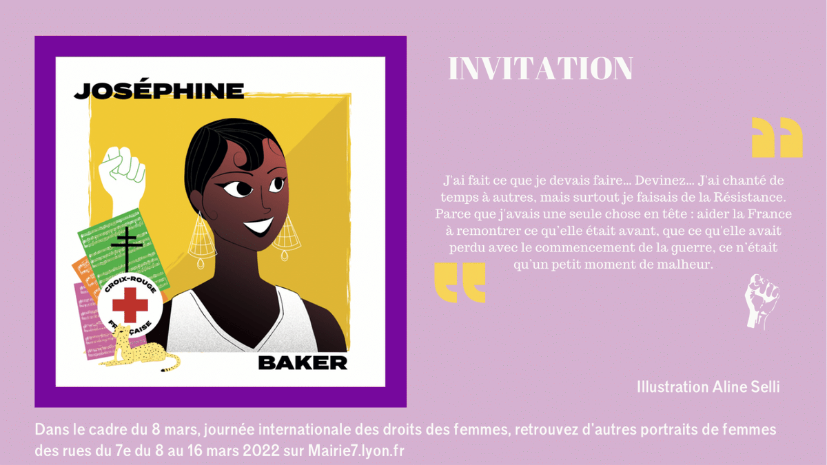 FlorencDelaunay's tweet photo. 🟣 Retrouvons-nous demain à 17h30 pour inaugurer la Rue Joséphine Baker
Une artiste éprise de liberté aux multiples facettes : résistante, militante des droits civiques, engagée contre le racisme et un symbole de l'émancipation des femmes
📍10 rue Joséphine Baker 69007
#8MarsLyon https://t.co/yJDWXyxRcR