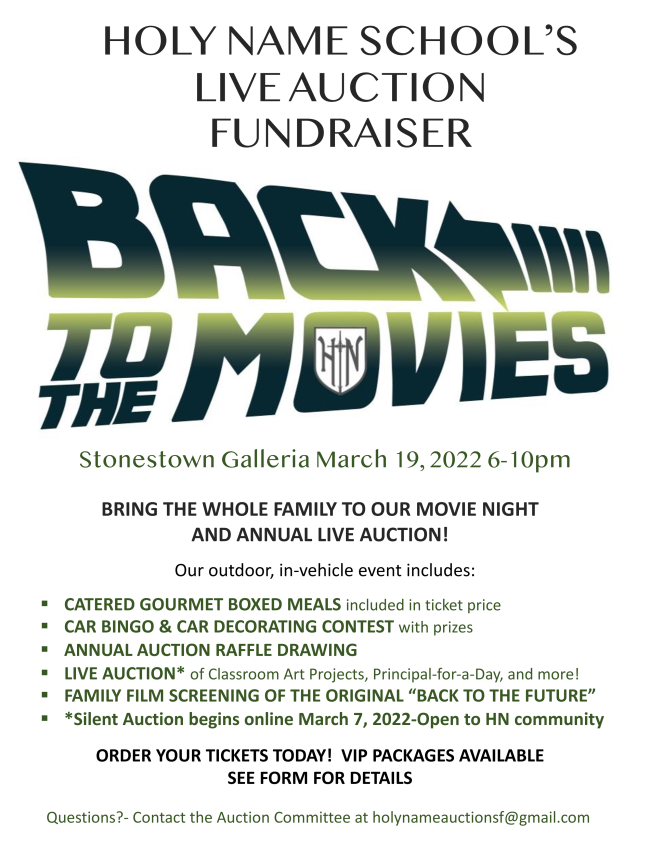 holynamesf's tweet photo. TOMORROW, March 11th is the LAST DAY to reserve your space for our return BACK TO THE MOVIES! Please visit: https://t.co/lL5ogw4veL for TICKETS! Limited space remaining! Get those TIME MACHINES ready! 🎇🚔🎇 https://t.co/hk56ibZWWR