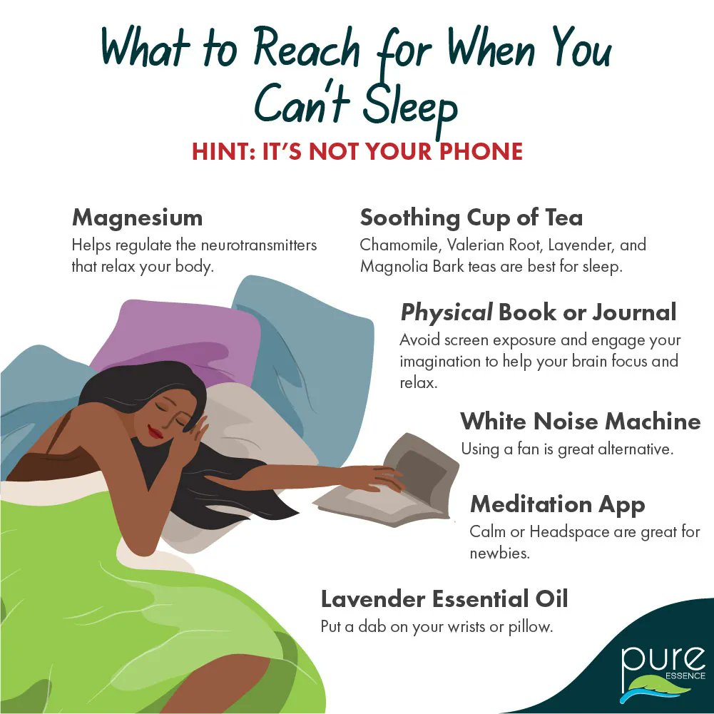 PureEssenceLabs's tweet photo. Having a way to effectively unwind as part of your #BedtimeRoutine can improve the #QualityOfSleep you get. Rather than spending time on your phone (which can actually make it harder to sleep), try these relaxing habits to help strengthen your quality of sleep. https://t.co/AVPLwzzKXU