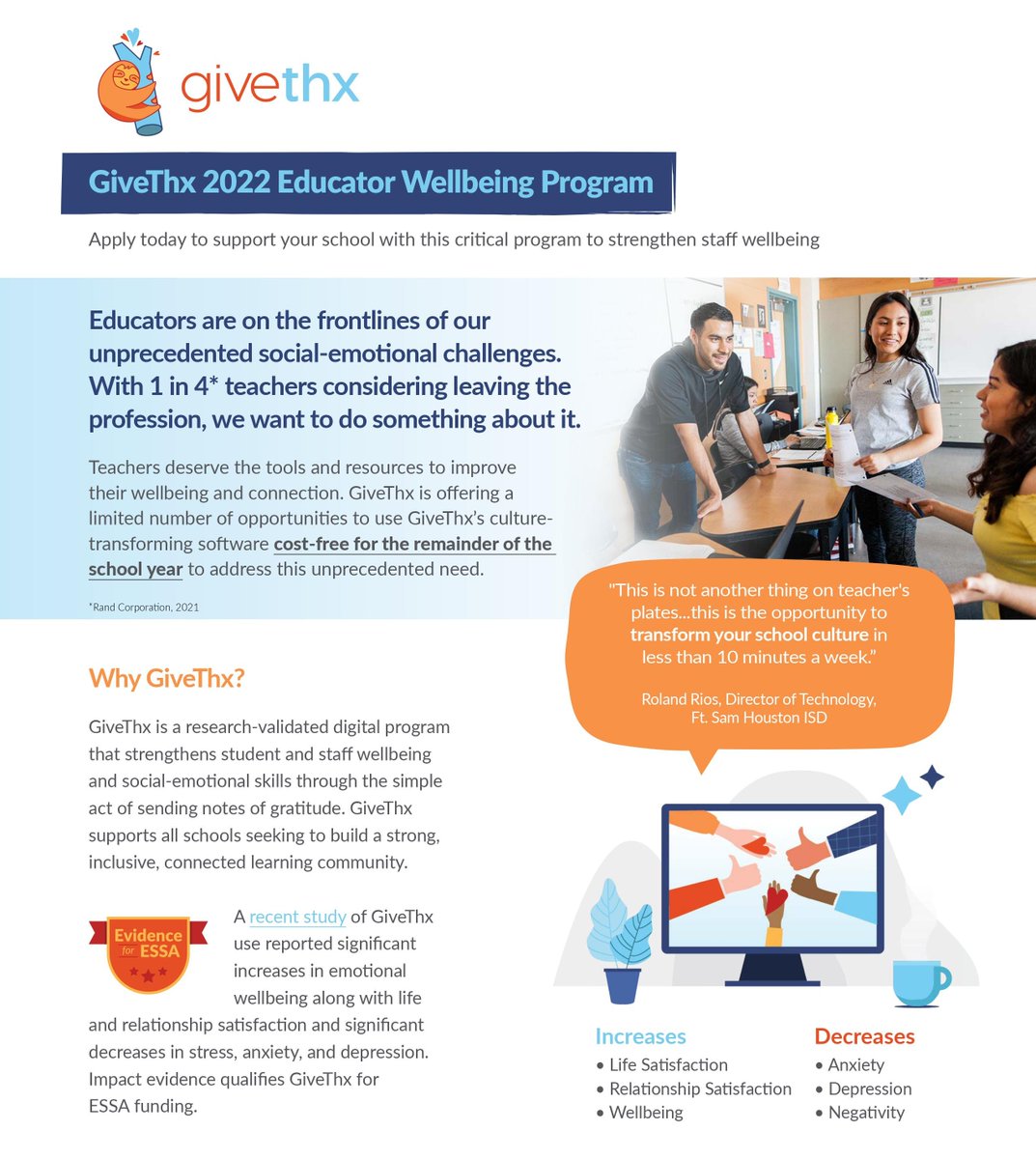 greenfieldlearn's tweet photo. We acknowledge the incredible strain on #educators everywhere. We know (from first hand experience) that #GiveThx can help! This #SEL special offer is available through a simple application process at no cost to educators from now through June! https://t.co/LZghdhOvYI https://t.co/ksEGGyZIBA