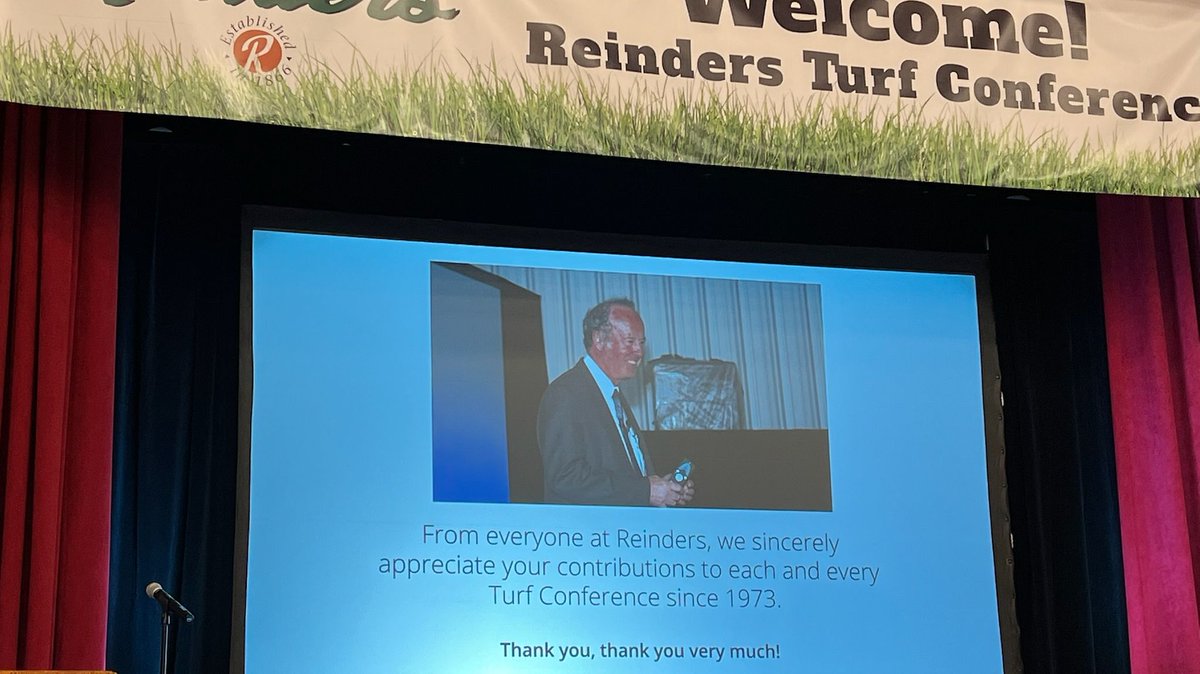 Reindersinc's tweet photo. Honoring a true legend in turfgrass pathology at #TurfCon22.
Dr. Vargas has presented at every Reinders Turf Conference dating back to 1973. π https://t.co/WV17YpGGiG