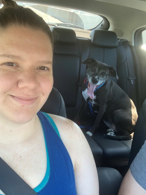 BrookingsExecEd's tweet photo. Did you know it's National Hug Your Dog Day? Take a look at our Finance Manager, Emily, going for a ride with her adorable dog, Bevers. Just look at that face! Please share images of your huggable dogs, too! https://t.co/AlBC9TmWxl
