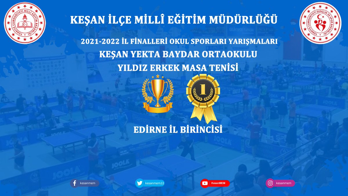 kesanmem22's tweet photo. Okul Sporları Yıldız  Erkekler Masa Tenisin'de Manisa  İli Bölge Yarışmalarında Edirne İlimizi Temsil Edecek Keşan Yekta Baydar  Ortaokulumuza  Başarılar Dileriz.  @tcmeb @gencliksporbak   @edirne_valiligi @Edirne_MEM @Dr_Onderarpaci @saz_ilhan @YektaKesan https://t.co/Wr8G56YtPT
