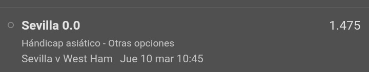 IngTips's tweet photo. 💢Pick del Dia💢
Handicap Asiático Sevilla 0.0
Sevilla VS West Ham
Cuota 1.475
Stake 5

Lo minimo que espero del sevilla de local es un empate

#parley #picks #Apuestas #apuestasdeportivas #calientemx https://t.co/lA3H5HDgh3