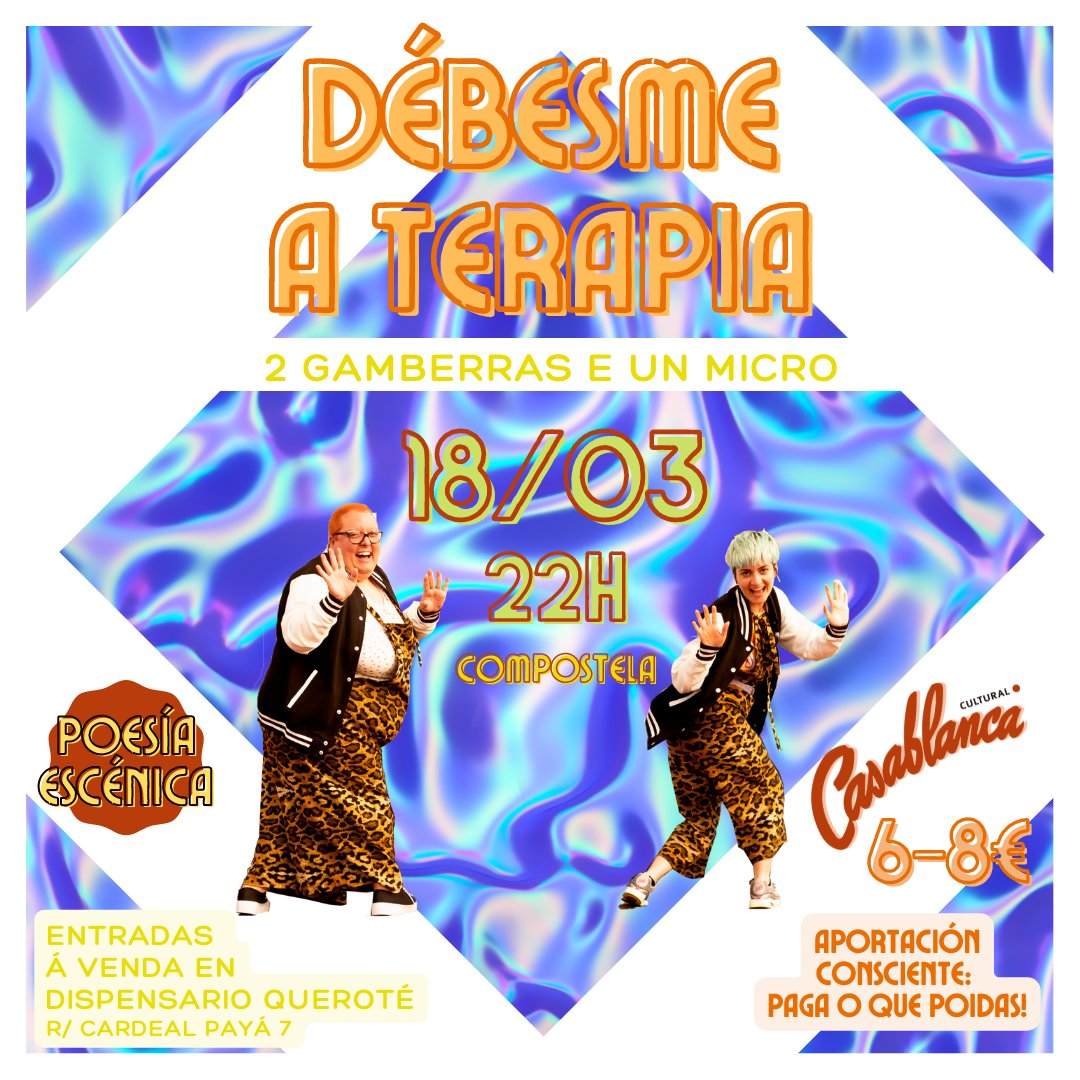 nuriavil2's tweet photo. A semana próxima 2 Gamberras e un Micro facemos minitour de poesía escénica galaica 😗
18/03: Compostela no Casablanca Cultural
19/03: Ourense @AGalleira
#DúasGamberrasEUnMicro #PalabraFalada #PoesíaEscénica #NuriaVil #VGlemsel https://t.co/tF2MqCuYCg