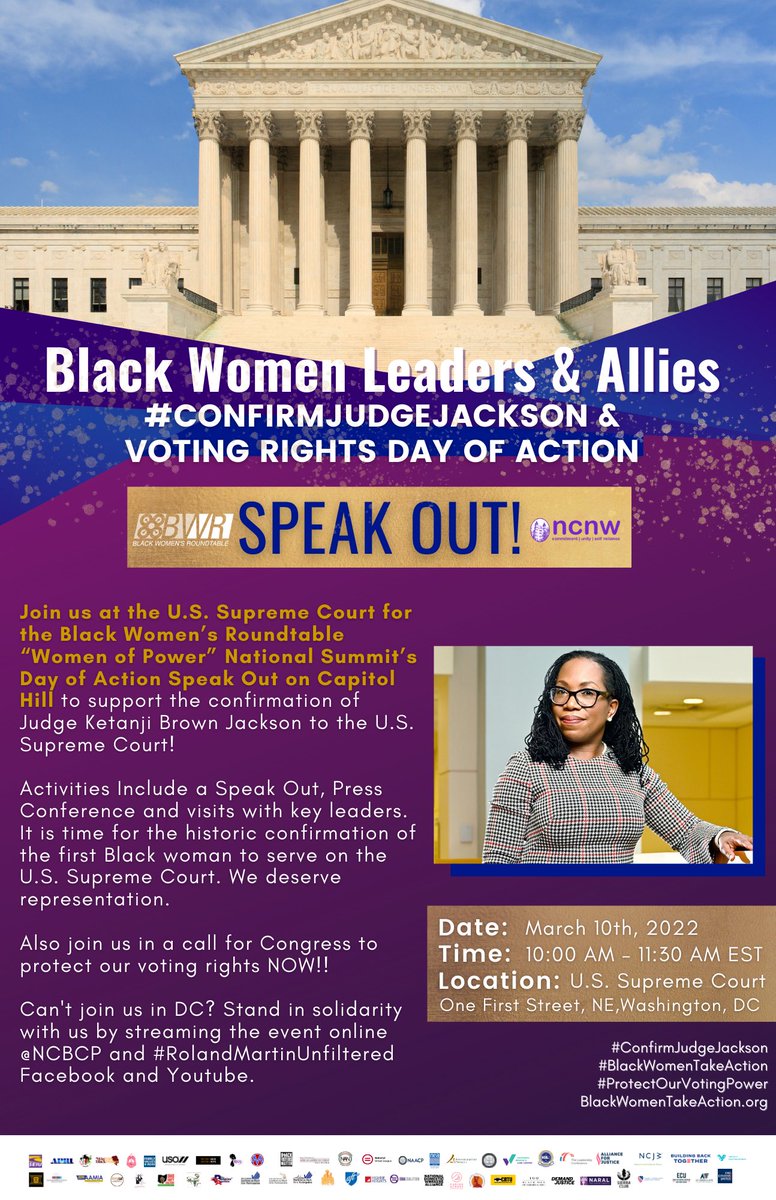 FmlyValuesWork's tweet photo. HAPPENING NOW: @ncbcp_bwr & #BlackWomenTakePower by hosting a Speak Out Rally in downtown DC to encourage Congress to act to #ProtectOurVotingPower & #ConfirmJudgeJackson, which would vastly advance racial & gender equity for working women and families.
Watch now 👀 https://t.co/DASwvOYaNE
