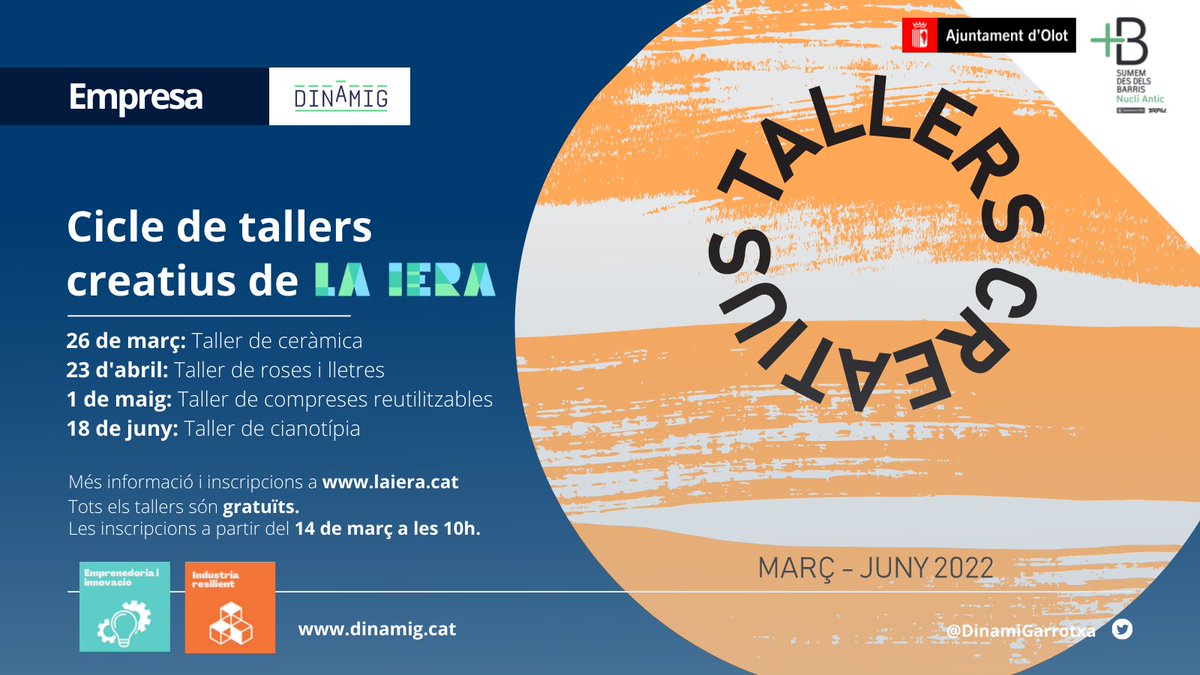 DinamiGarrotxa's tweet photo. #Empresa | ➡️L'associació d'#artesans de #LaIERA publica avui el cicle de #tallers #creatius que iniciarà el 26 de març
Hi ha places limitades, afanya't a demanar la teva sol·licitud!
👉Més informació i inscripcions (a partir de dilluns 14) a https://t.co/1mdHwgTy4n
#PIAM https://t.co/hlpWAkTUIX