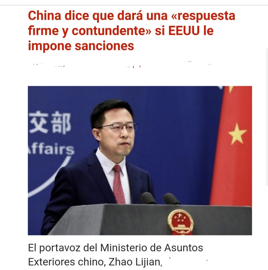WalterDossier's tweet photo. "CHINA DARÁ RESPUESTA FIRME Y CONTUNDENTE A EEUU"
"No debe imponer sanciones a empresas e individuos chinos ni dañar derechos e intereses legítimos de China por su relación con Rusia"
Sanciones:
No resuelven problemas
Crean otros
Múltiples pérdidas mutuas
Impide solución política https://t.co/8b2rELtT5U