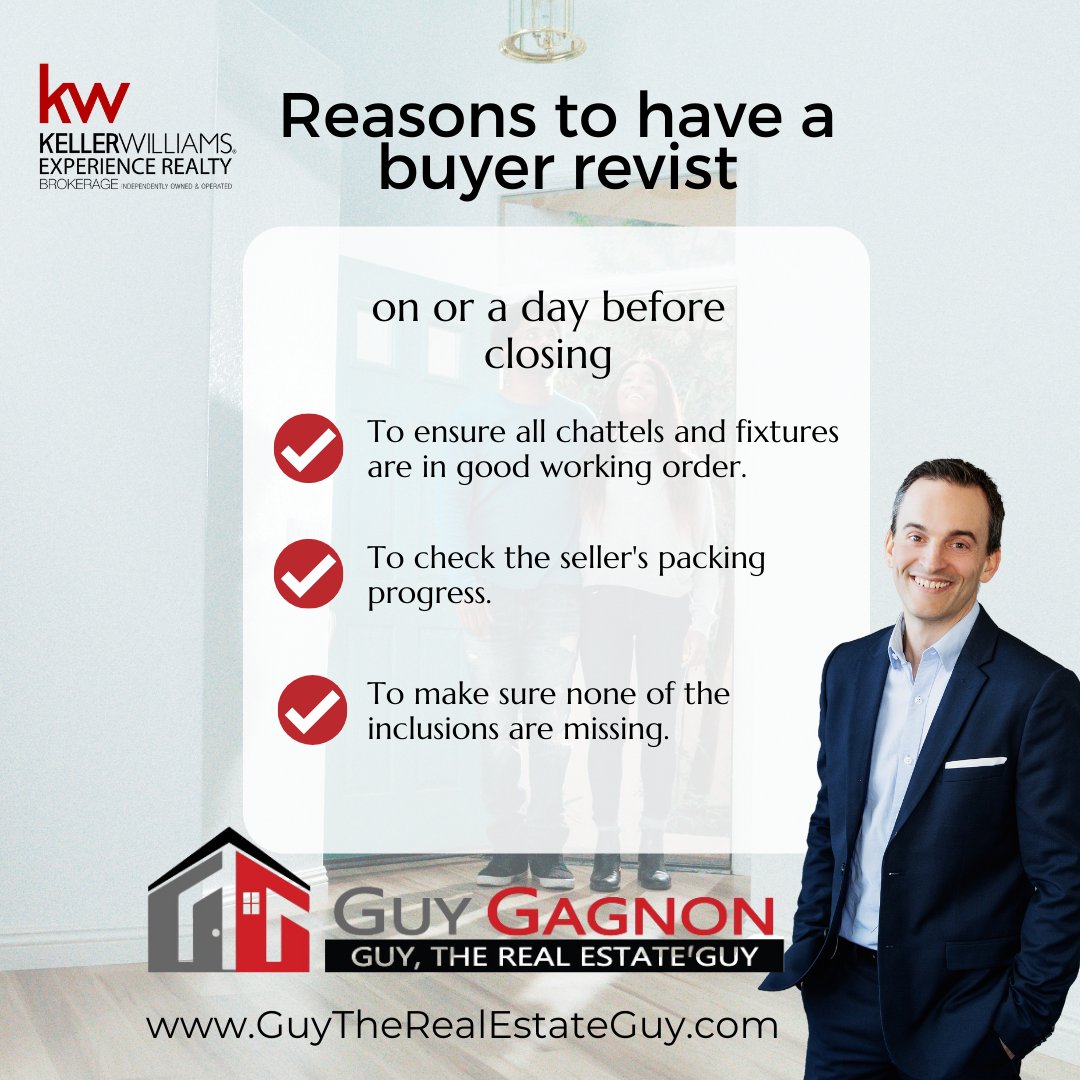 OnRealtorGuy's tweet photo. 🔑 There are many reasons to conclude a buyer revisit, but the most important one is to ensure the home is in the same condition as the day you agreed to purchase it.

📲Send me a DM if you're looking to start the search for your next home. https://t.co/0pDTIrzozG