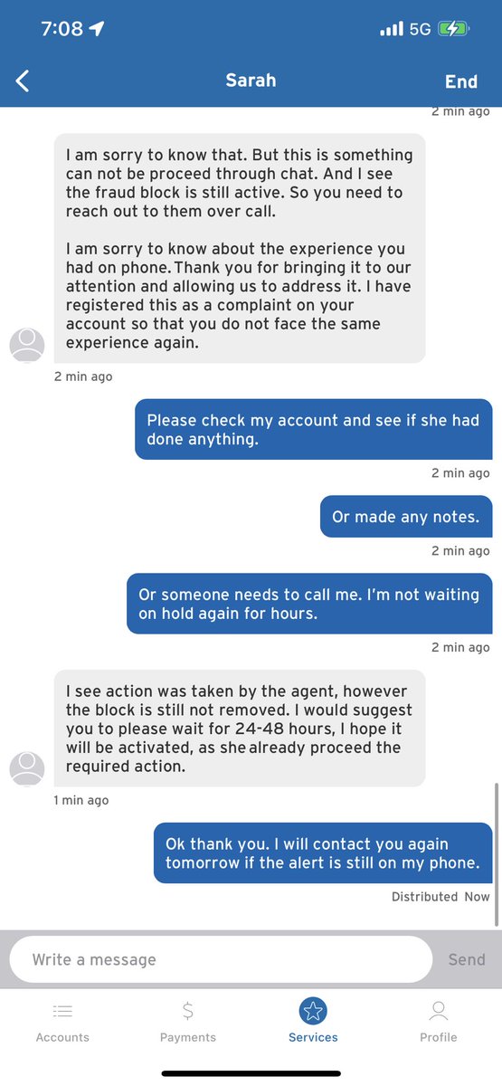 TheKloude's tweet photo. @Citi so I’m chatting on the app and clearly you don’t allow your reps to make any meaningful changes via chat. Even when they see the actions of the previous rep I spoke to when I called. So what’s the point? https://t.co/1tB4UuKrBQ