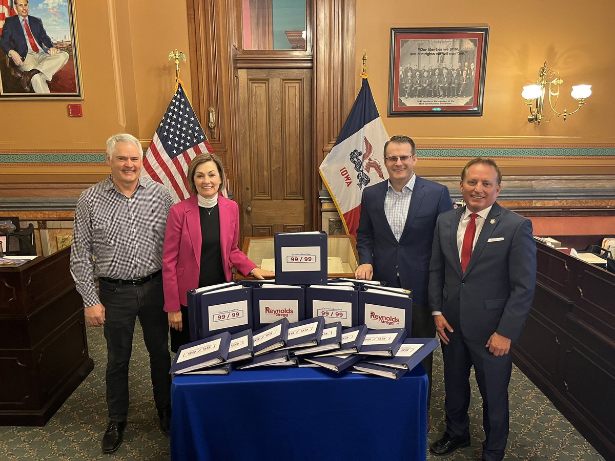 KimReynoldsIA's tweet photo. I have officially filed to run for re-election, turning in over 16,000 signatures more than 4 times the requirement. We have turned in more than 100 signatures in all 99 counties. ￼I am excited to get back on the campaign trail. The best is yet to come for Iowa! https://t.co/dc05nUOB9u