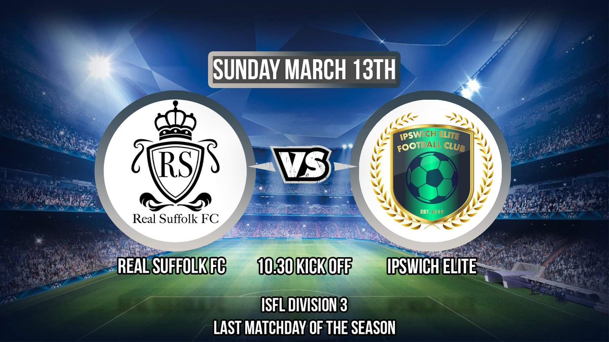 RealSuffolkFC's tweet photo. After last weeks postponement we face an in-form @EliteIpswich should be a great game if last time out is anything to go by, looking forward to this one #RealSuffolkFC #Balls2Cancer #MCSPerformance #TotalTiles #ReinaDesign #Galacticos #YouTubeTeam https://t.co/WgUD7SCjOP