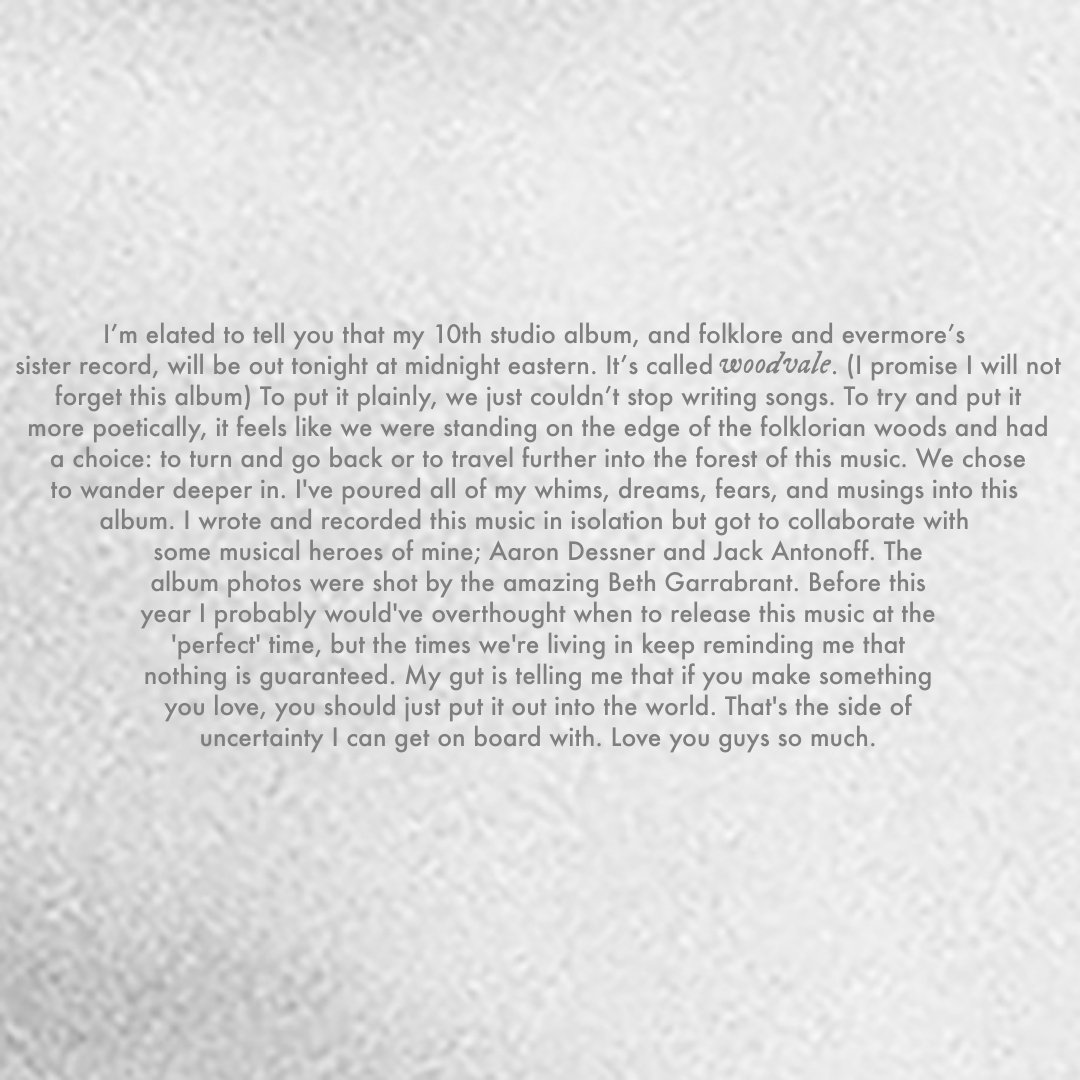 PoppBase's tweet photo. Taylor Swift announces her 10th studio album, 'woodvale.' https://t.co/eSKR3NKduJ