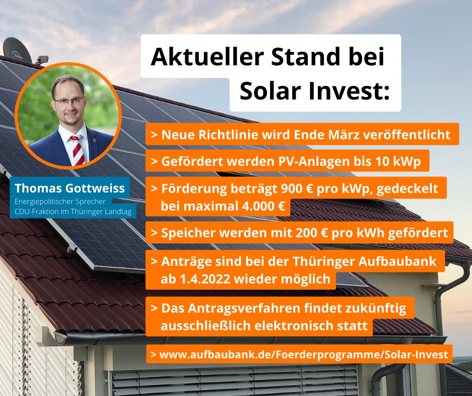 GottiSlow's tweet photo. ☀️ Aktuell häufen sich die Fragen, wie es mit dem Förderprogramm Solar Invest weitergeht. Die @cdu_fraktion_th hat daher im Umweltausschuss nachgefragt.

#SolarInvest #Photovoltaik #Speicher https://t.co/zATo6SQhp7