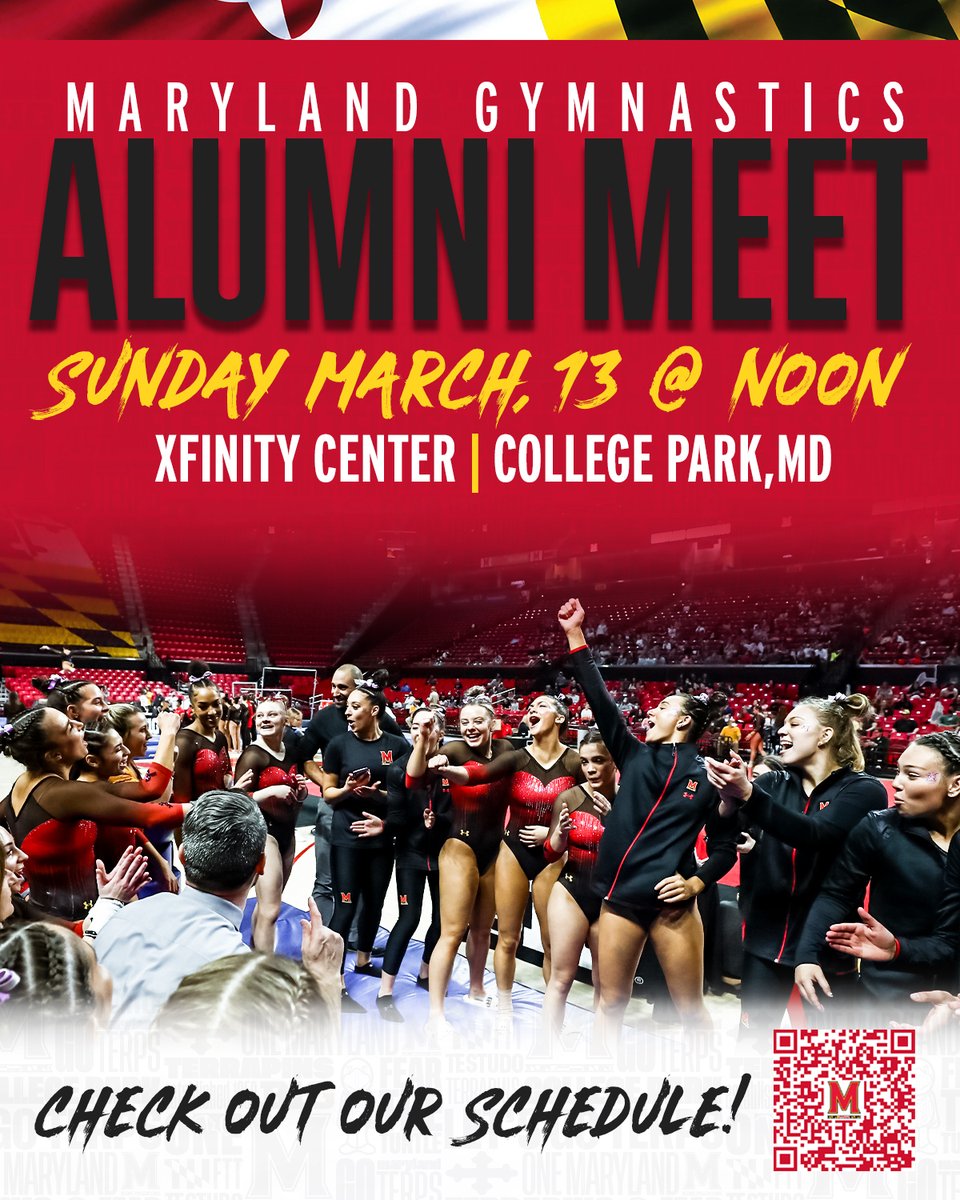 TerpsGymnastics's tweet photo. 🚨ATTENTION ALUM🚨

This is your chance to see the #GymTerps live and in action ✨

Come out to our final home meet of the season, Sunday, March 13 at noon ❤️ https://t.co/RuvV2P1H3v