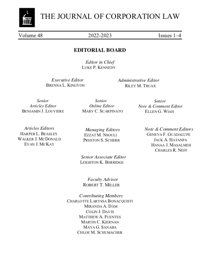 JofCorpLaw's tweet photo. We are so thrilled to announce the Journal of Corporation Law's Volume 48 board. Congratulations everyone! https://t.co/E1Xt2BE4dF
