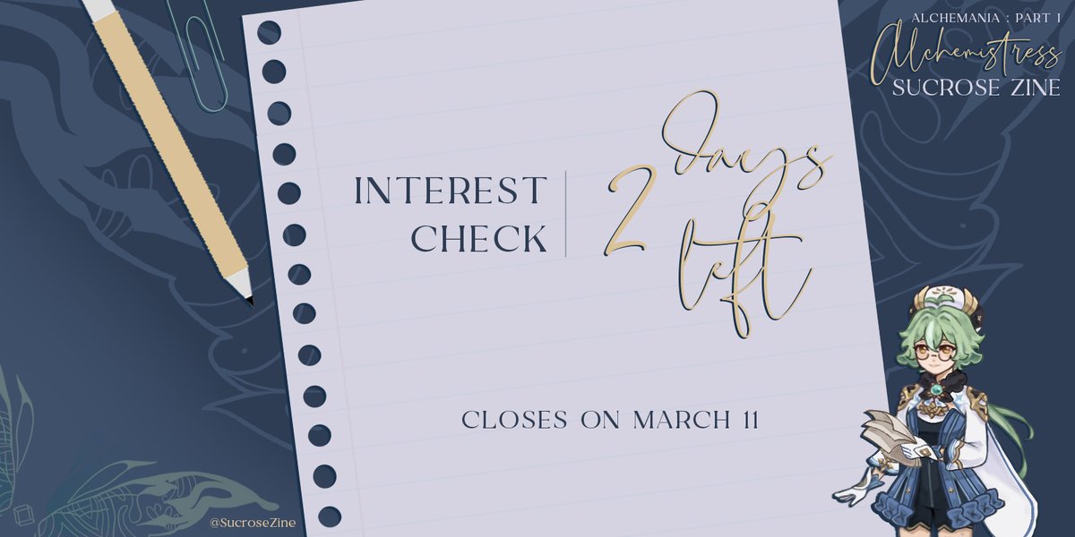 SucroseZine's tweet photo. 🦋 Only 2 days left for Interest Check! 🦋
The data collecting stage is almost complete - but if you want to make this and future @thealchemania projects closer to Sucrose's vision, you might want to take a look~
🧪https://t.co/eY5XRKvSr5
Interest Check: https://t.co/dLcA0U0gYz https://t.co/pZ7hPlUfWJ