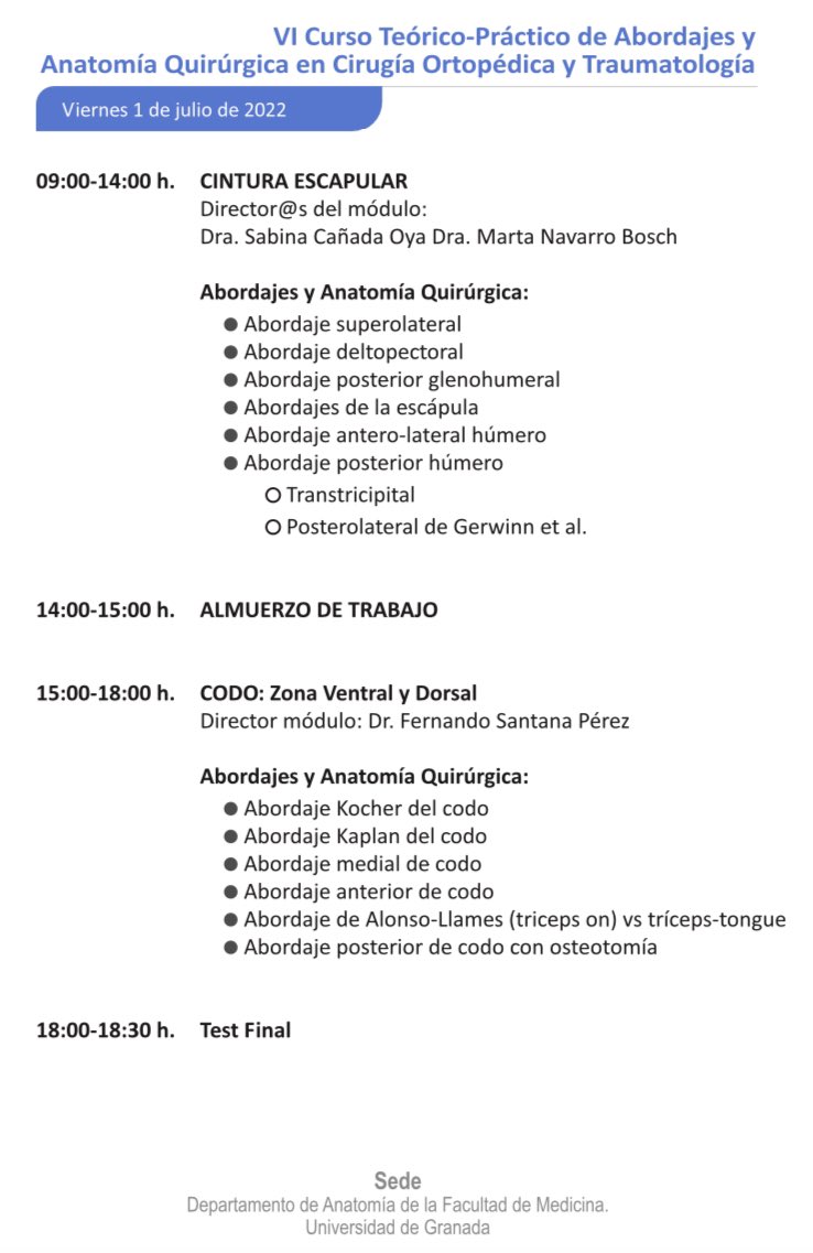 sechc_oficial's tweet photo. 🟢VI CURSO TEÓRICO-PRÁCTICO DE ABORDAJES Y ANATOMÍA QUIRÚRGICA EN CIRUGÍA ORTOPÉDICA Y TRAUMATOLOGÍA🟢

Últimas plazas‼️

🗓30 de junio - 1 de julio 2022, Granada.

Inscripción
 👉🏻 https://t.co/h2fnDuM1Lz 
 
Patrocinado por @sechc_oficial https://t.co/JjDZQGMWIP