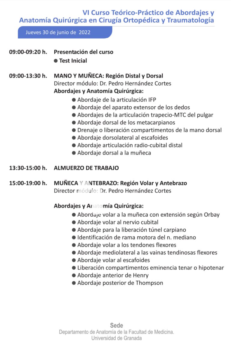 sechc_oficial's tweet photo. 🟢VI CURSO TEÓRICO-PRÁCTICO DE ABORDAJES Y ANATOMÍA QUIRÚRGICA EN CIRUGÍA ORTOPÉDICA Y TRAUMATOLOGÍA🟢

Últimas plazas‼️

🗓30 de junio - 1 de julio 2022, Granada.

Inscripción
 👉🏻 https://t.co/h2fnDuM1Lz 
 
Patrocinado por @sechc_oficial https://t.co/JjDZQGMWIP
