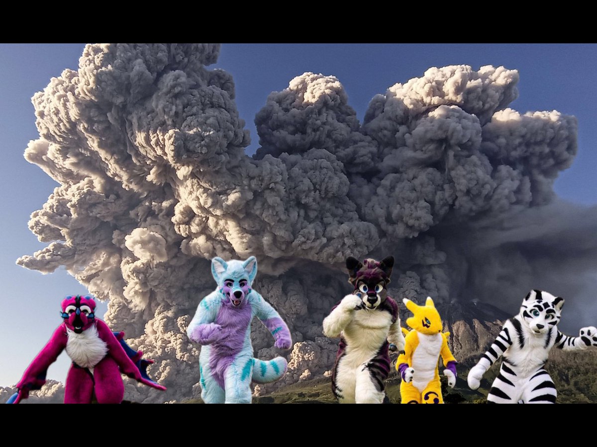 FURRYPHOTOSHOP's tweet photo. RUN THE VOLCANO IS ERUPTING ! ( Remake First eruption ) @Keenora @SnadlCookieDerg @Laxy_Dragon @Partalwusky @aphinion https://t.co/F57P6s46ps