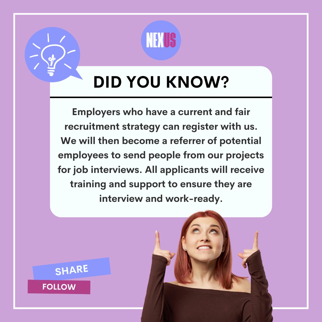 We're always actively seeking employers who can offer employment to those we have mentored and provided industry specific training to. 

As a training provision we will tailor our training package to meet your business needs. 

📧 james@nexusnw.co.uk⠀⠀⠀⠀⠀⠀⠀⠀⠀