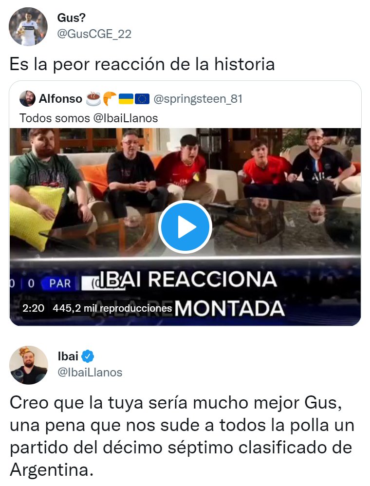 "Ibai":
Por una respuesta de <a href="/IbaiLlanos/">Ibai</a> a <a href="/GusCGE_22/">Gus?</a>