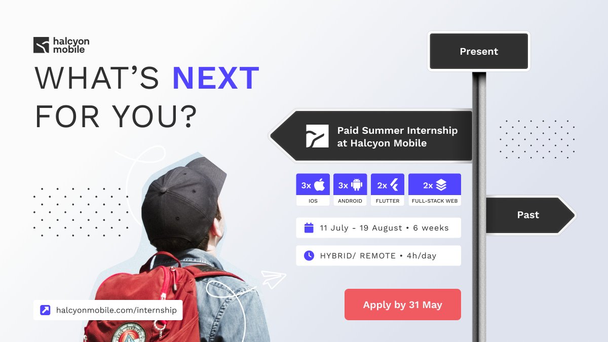 halcyonmobile's tweet photo. 🎓 Graduates, if you're looking for an #internship that will up your skills, knowledge, and help you gain experience in developing #mobile products our Paid Summer Internship is here for you.

Mobile: https://t.co/l5oV8wK9DR…
Full-stack web: https://t.co/yqQxZX4t2J https://t.co/kGXd8fwJGi