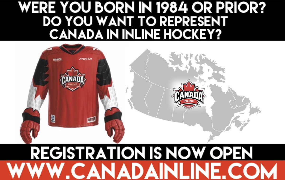 Were you born in 1984 or prior and want the chance to play inline hockey for Canada? Application registration for Masters (37+), Veterans (45+) &amp; Legends (50+) divisions is NOW OPEN &amp; is FREE. Visit….www.canadainline.com