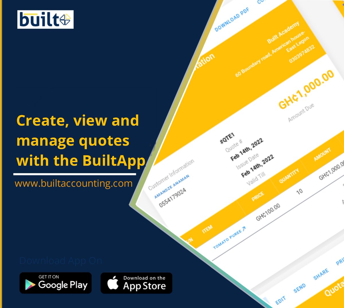 built_africa's tweet photo. Give clients detailed quotes with the help of the #BuiltApp. You can easily convert your quotes into invoices. #TheBuiltExperience https://t.co/157ofCaa61