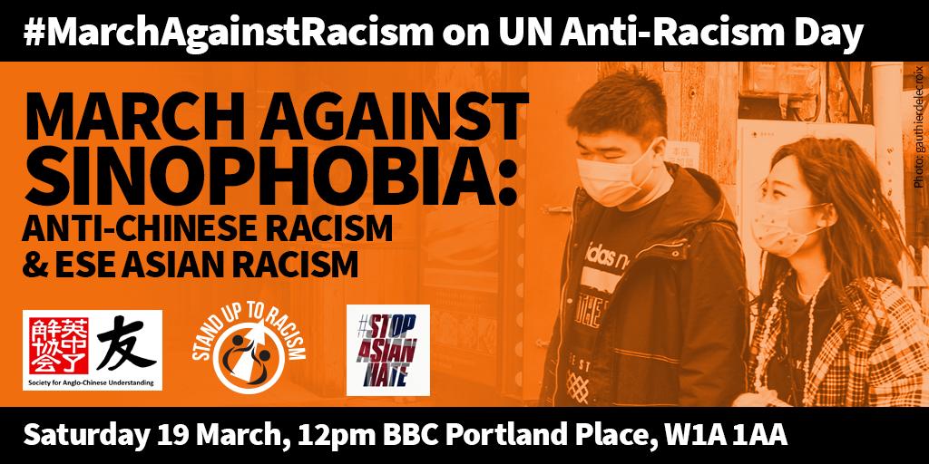 SACUUK's tweet photo. For the past two years, anti-Chinese &amp; East/South East Asian hate crime has been on the rise, with a trebling of cases where the victim identified as Chinese.

We are proud to stand with @stopasianhateuk and @AntiRacismDay in opposing this trend.

#MarchAgainstRacism https://t.co/TLyaRiHOW0