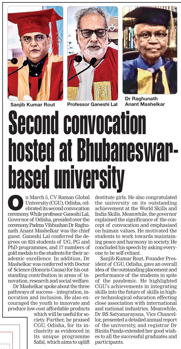 CguOdisha's tweet photo. Thank You for featuring us in Calcutta Edition @TOIIndiaNews
#CGU #CGUOdisha #HomeGrownWorldClass #2ndConvocation https://t.co/MOO2RRS2dh
