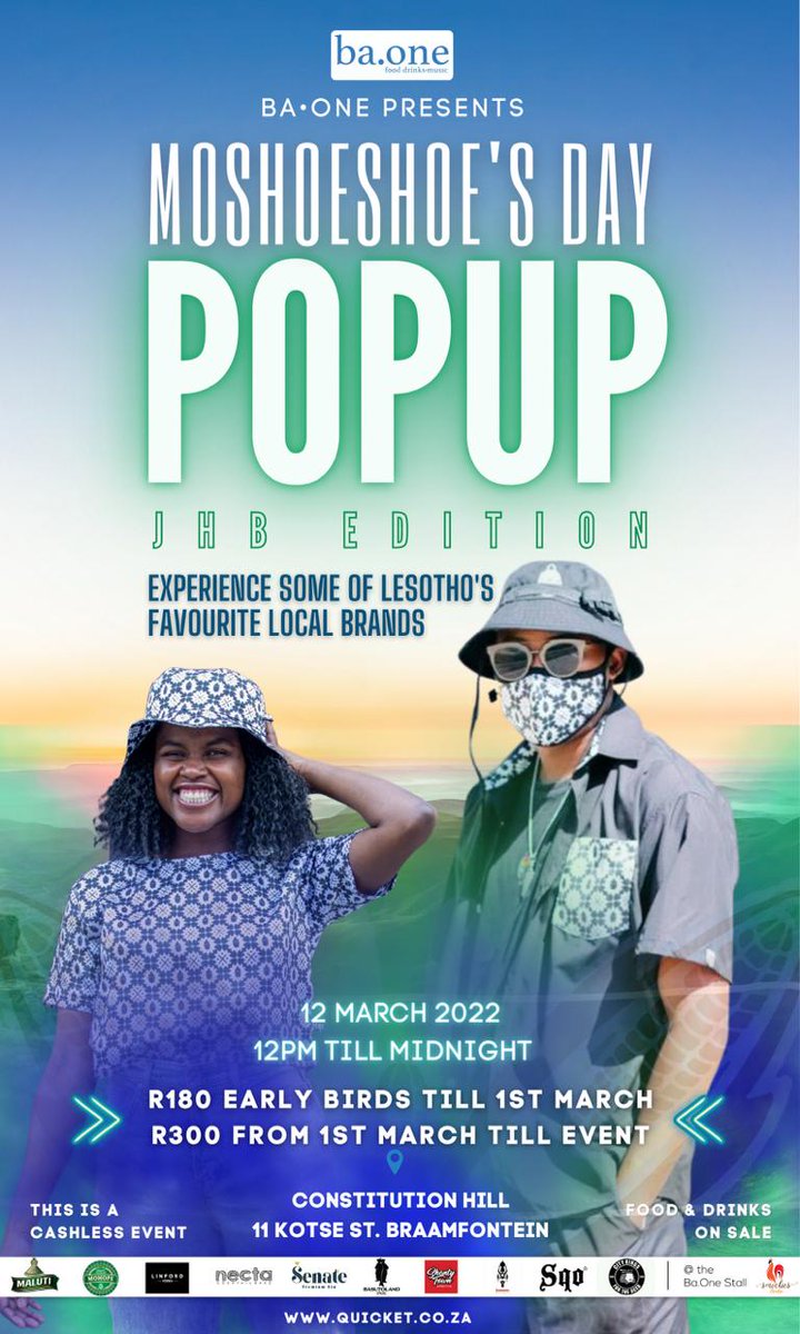 We're heading to the heart of South African urban culture - Braamfontain this Moshoeshoe Day weekend. Its ba.one POP-UP JHB Edition featuring Mountain Kingdoms prime music and lifestyle brands.
Ha re kopaneng teng...