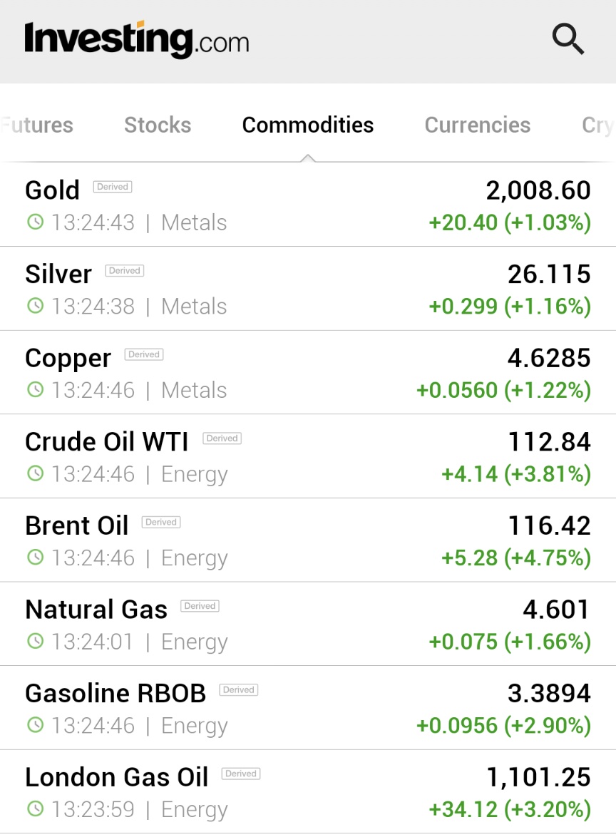 Investingcom's tweet photo. ⚠️BREAKING:

*OIL PRICES, GOLD FUTURES JUMP AS COMMODITIES REBOUND AMID ONGOING RUSSIA-UKRAINE WAR https://t.co/G8IjWsbCmH